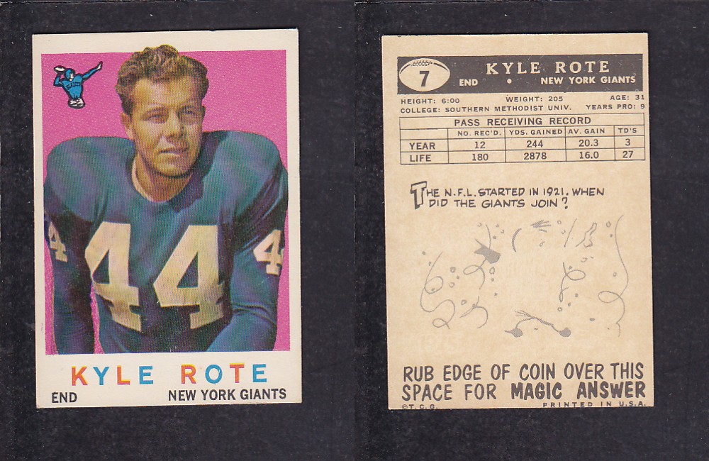 1959 NFL TOPPS FOOTBALL CARD #7 K. ROTE photo