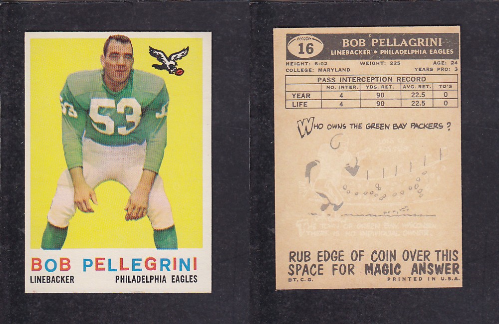 1959 NFL TOPPS FOOTBALL CARD #16 B. PELLAGRINI photo