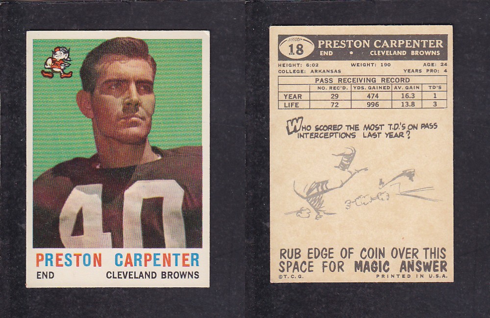 1959 NFL TOPPS FOOTBALL CARD #18 P. CARPENTER photo