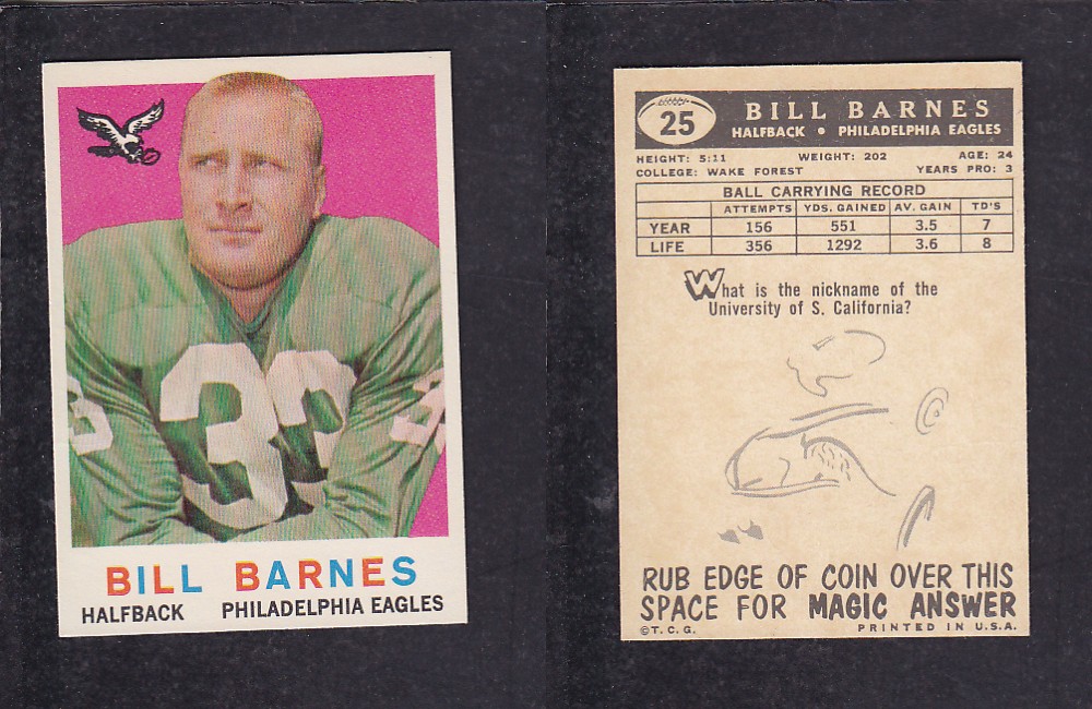 1959 NFL TOPPS FOOTBALL CARD #25 B. BARNES photo