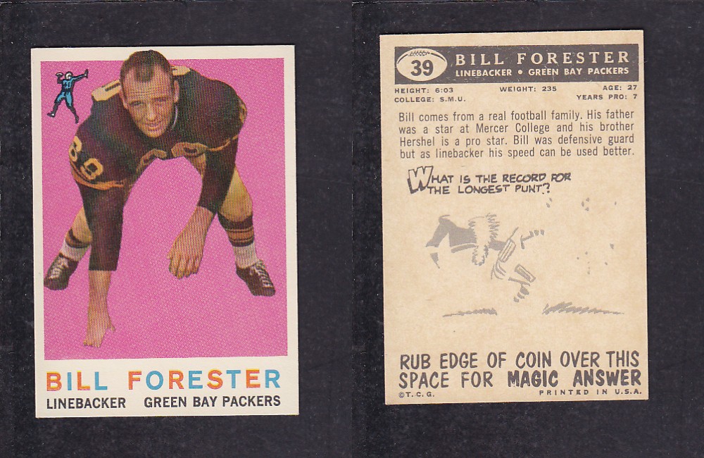 1959 NFL TOPPS FOOTBALL CARD #39 B. FORESTER photo