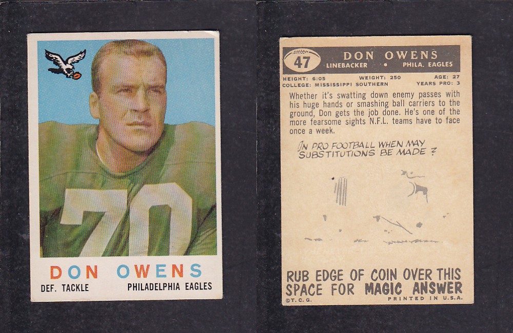 1959 NFL TOPPS FOOTBALL CARD #47 D. OWENS photo