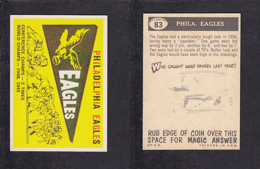 1959 NFL TOPPS FOOTBALL CARD #83 PHILADELPHIA EAGLES photo