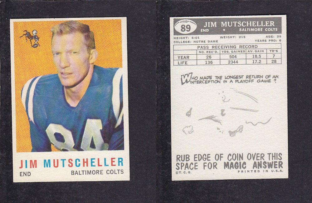 1959 NFL TOPPS FOOTBALL CARD #89 J. MUTSCHELLER photo