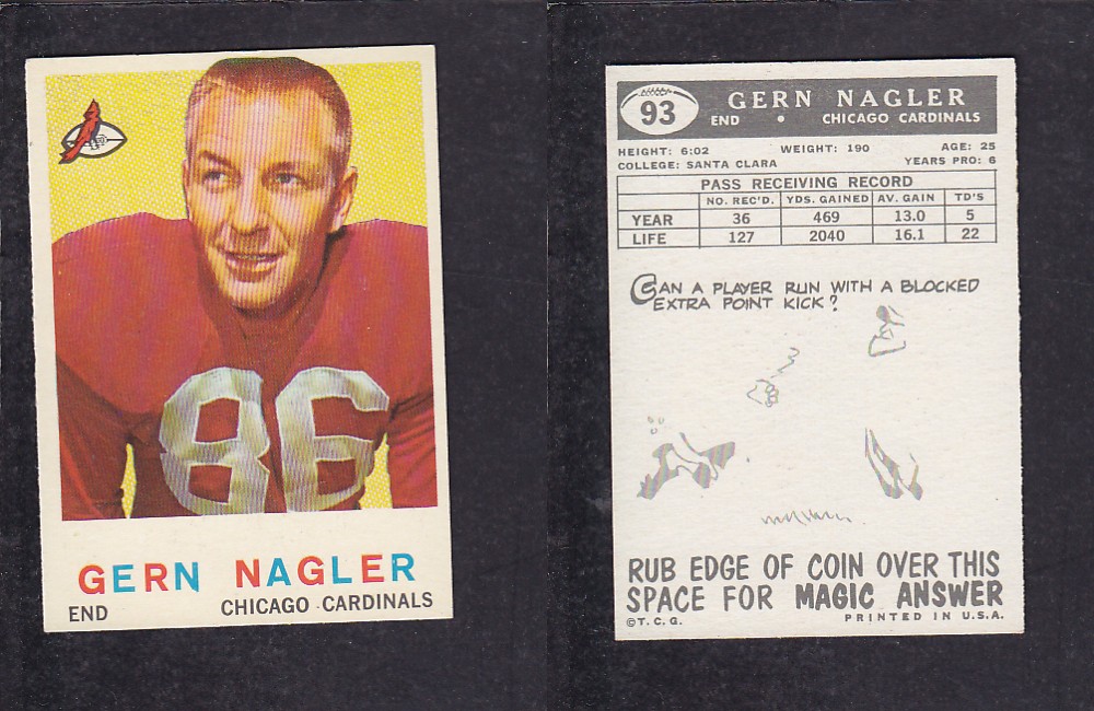 1959 NFL TOPPS FOOTBALL CARD #93 G. NAGLER photo