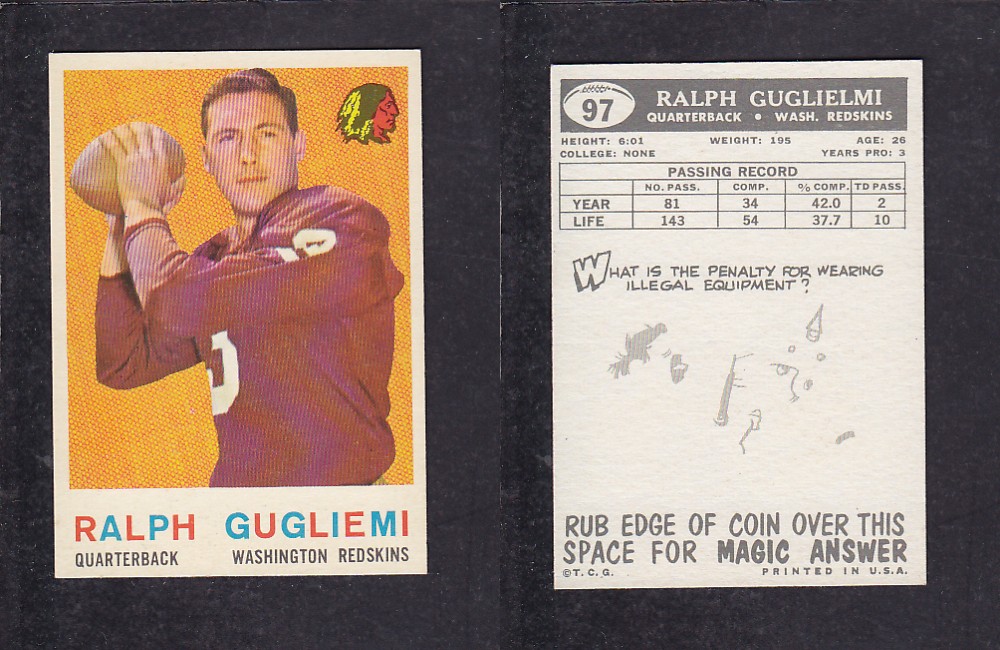 1959 NFL TOPPS FOOTBALL CARD #97 R. GUGLIELMI photo
