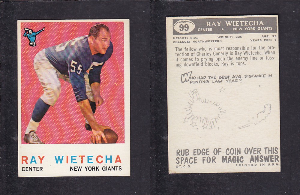 1959 NFL TOPPS FOOTBALL CARD #99 R. WIETECHA photo