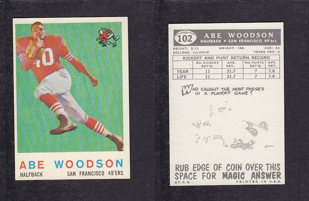 1959 NFL TOPPS FOOTBALL CARD #102 A. WOODSON photo