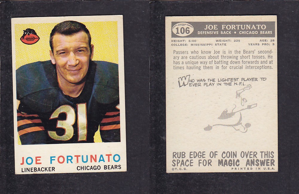 1959 NFL TOPPS FOOTBALL CARD #106 J. FORTUNATO photo