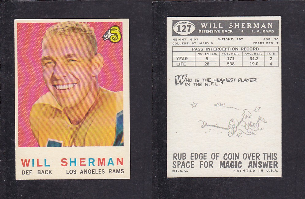 1959 NFL TOPPS FOOTBALL CARD #127 W. SHERMAN photo