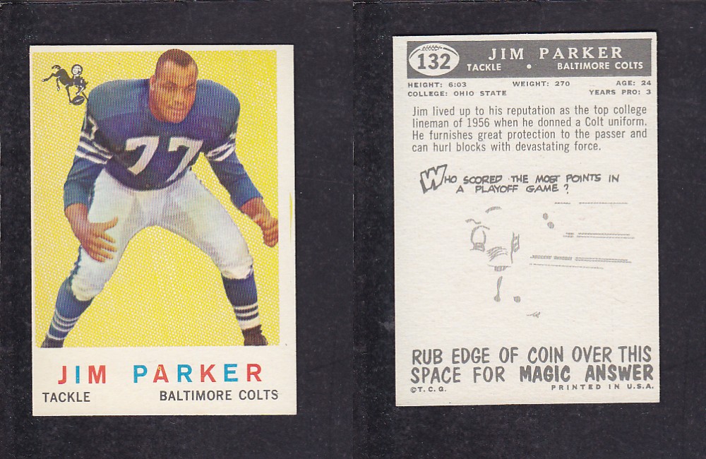 1959 NFL TOPPS FOOTBALL CARD #132 J. PARKER photo