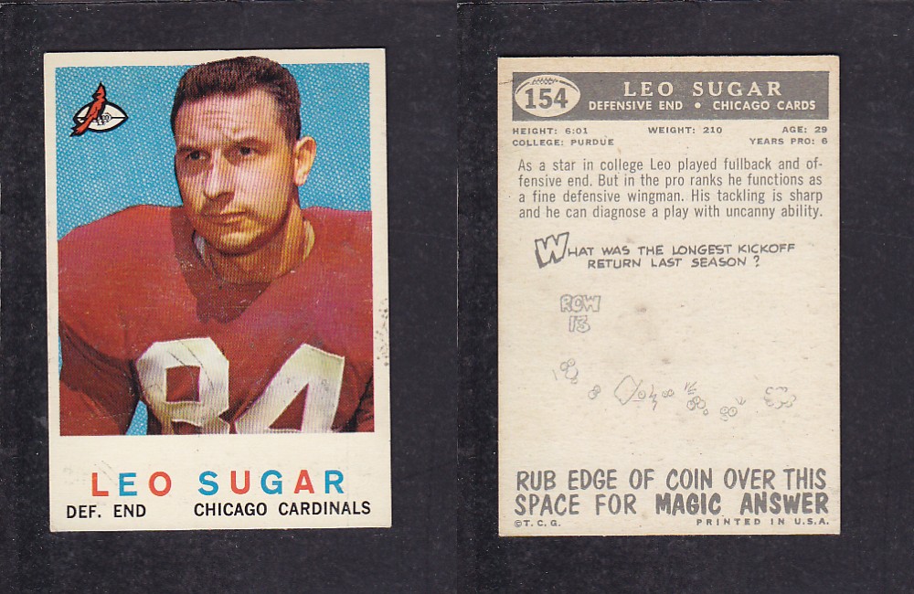 1959 NFL TOPPS FOOTBALL CARD #154 L. SUGAR photo