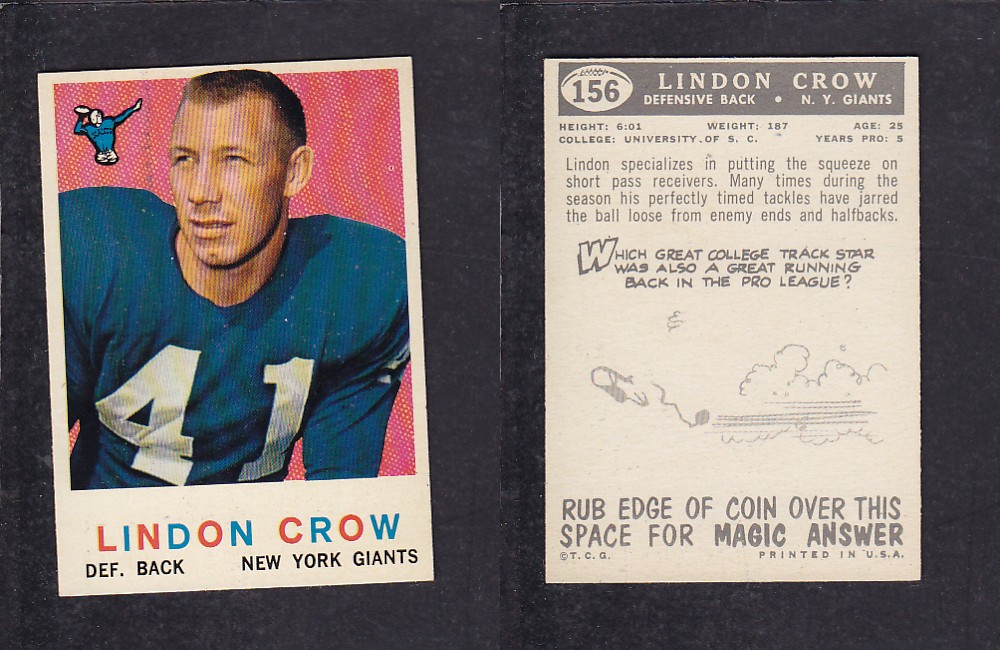 1959 NFL TOPPS FOOTBALL CARD #156 L. CROW photo