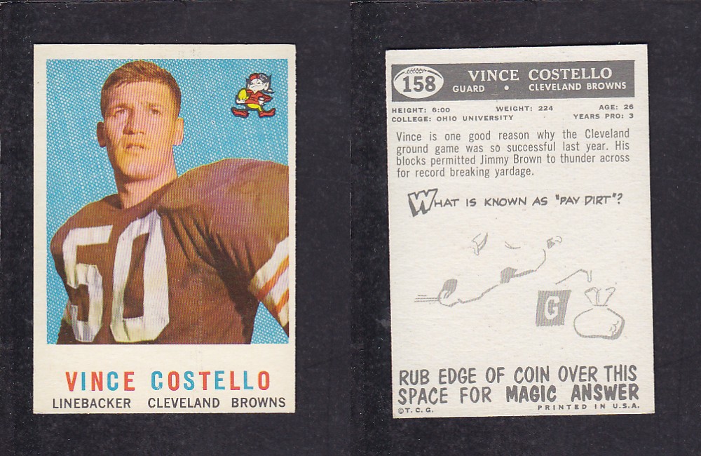 1959 NFL TOPPS FOOTBALL CARD #158 V. COSTELLO photo