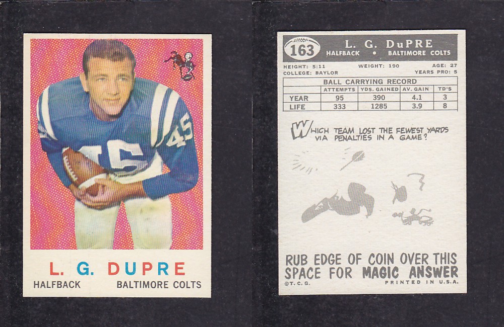 1959 NFL TOPPS FOOTBALL CARD #163 L. DUPRE photo