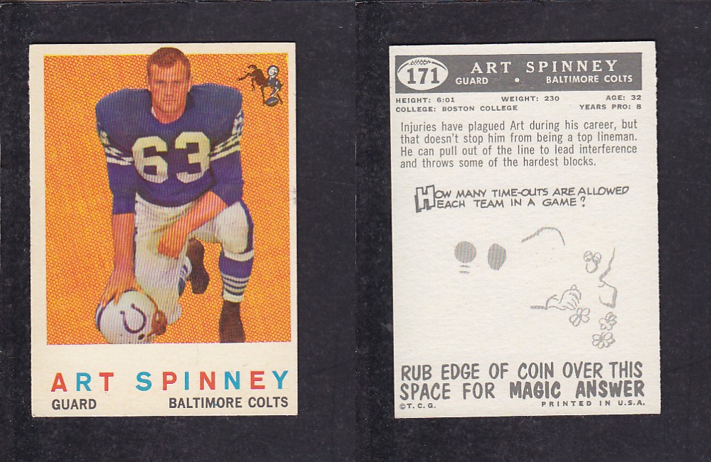 1959 NFL TOPPS FOOTBALL CARD #171 A. SPINNEY photo