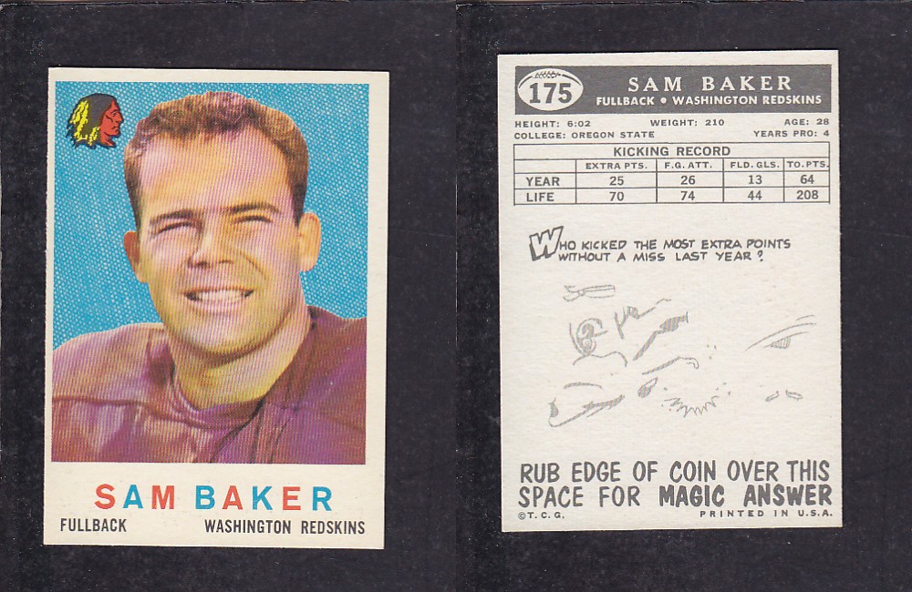 1959 NFL TOPPS FOOTBALL CARD #175 S. BAKER photo