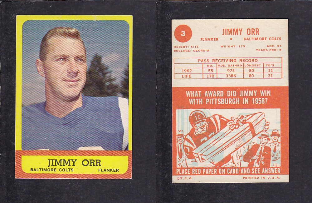 1963 NFL TOPPS FOOTBALL CARD #3 J. ORR photo