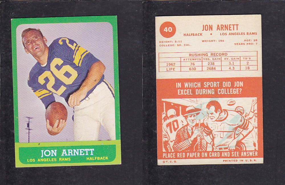 1963 NFL TOPPS FOOTBALL CARD #40 J. ARNETT photo