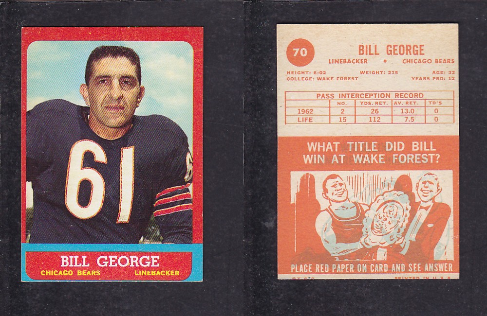 1963 NFL TOPPS FOOTBALL CARD #70 B. GEORGE photo