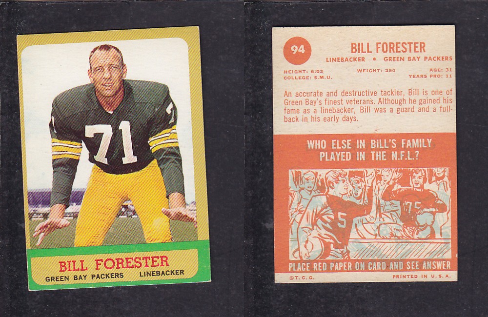 1963 NFL TOPPS FOOTBALL CARD #94 B. FORESTER photo