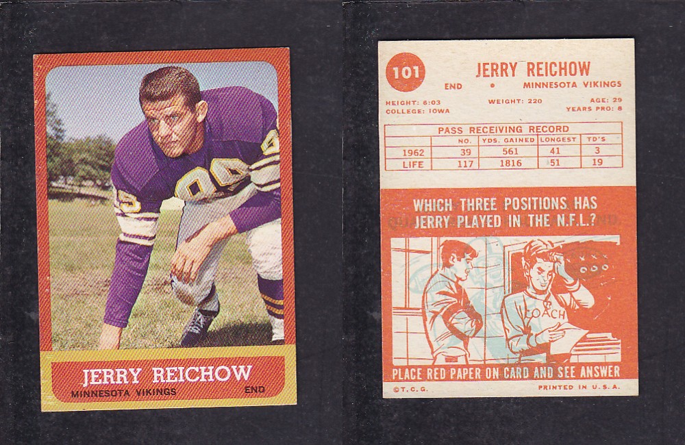 1963 NFL TOPPS FOOTBALL CARD #101 J. REICHOW photo