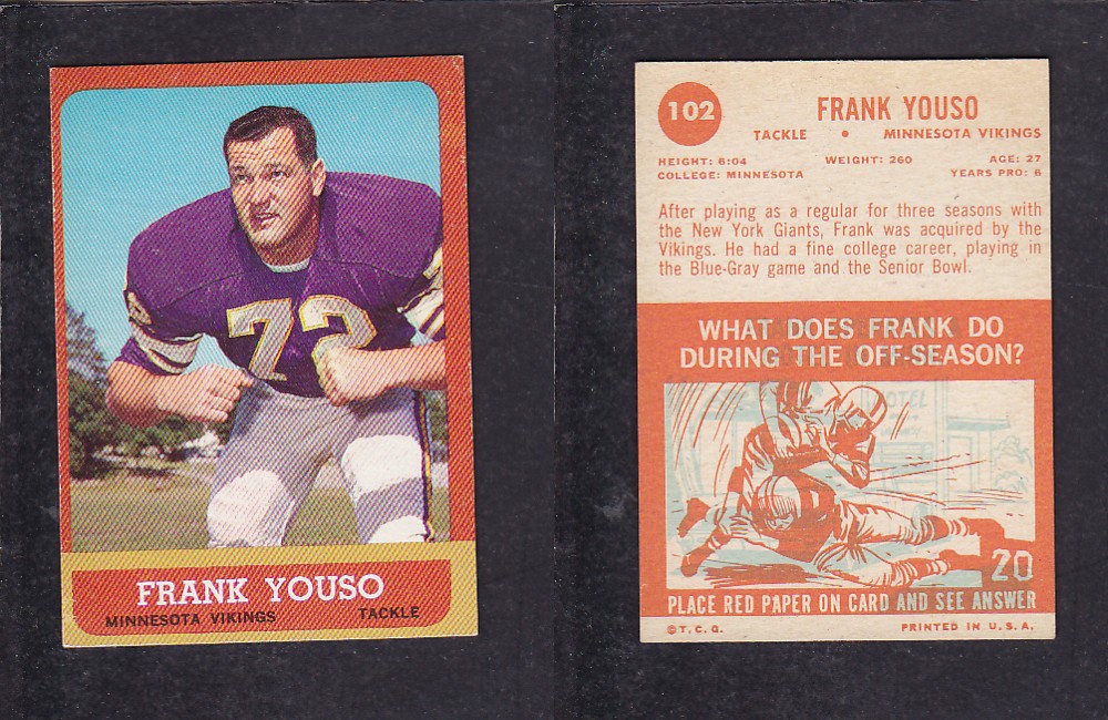 1963 NFL TOPPS FOOTBALL CARD #102 F. YOUSO photo