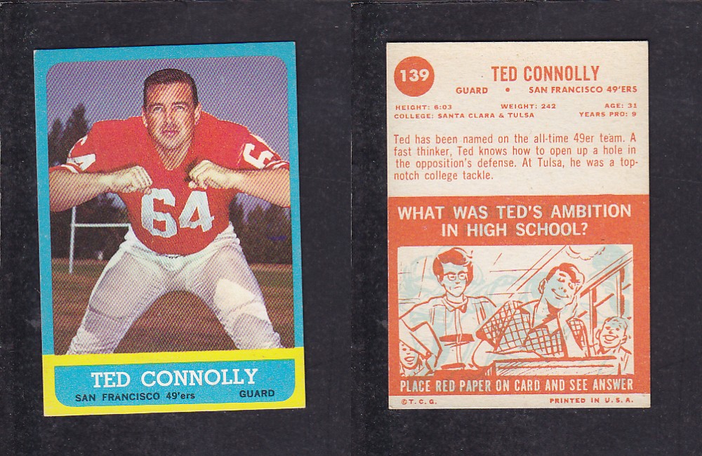 1963 NFL TOPPS FOOTBALL CARD #139 T. CONNOLLY photo