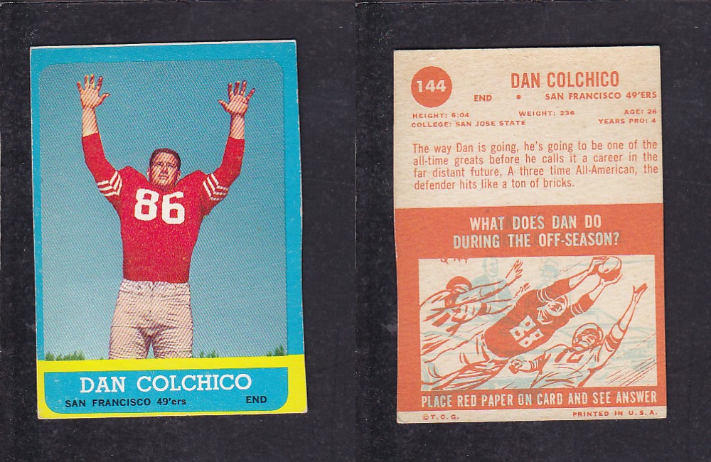 1963 NFL TOPPS FOOTBALL CARD #144 D. COLCHICO photo