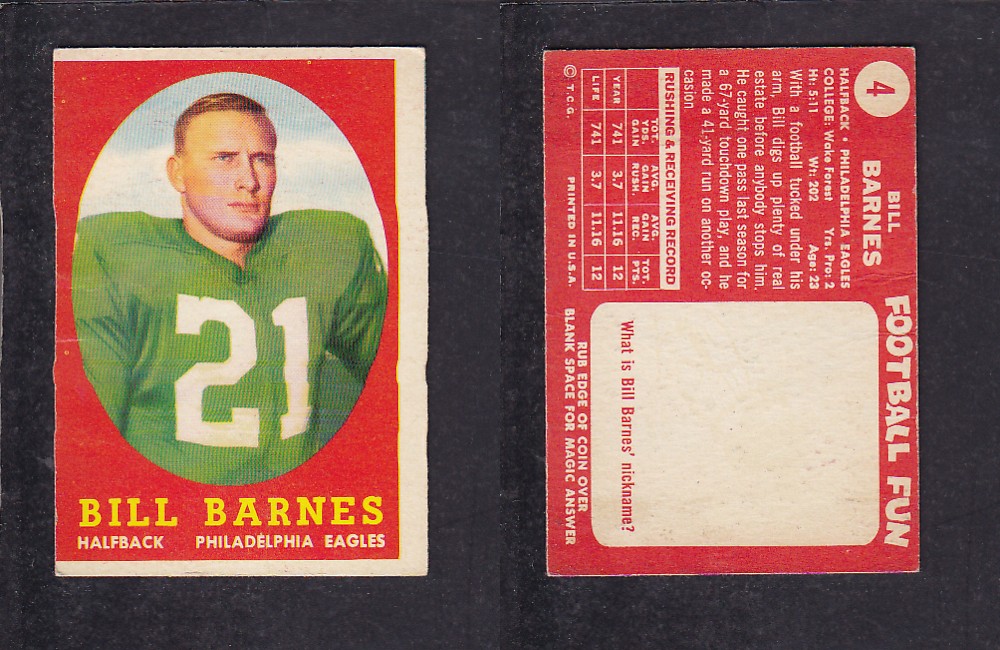 1958 NFL TOPPS FOOTBALL CARD #4 BARNES photo