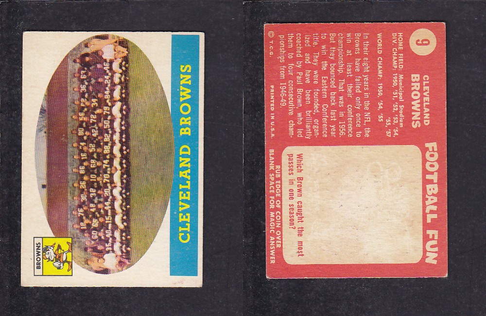 1958 NFL TOPPS FOOTBALL CARD #9 CLEVELAND BROWNS photo