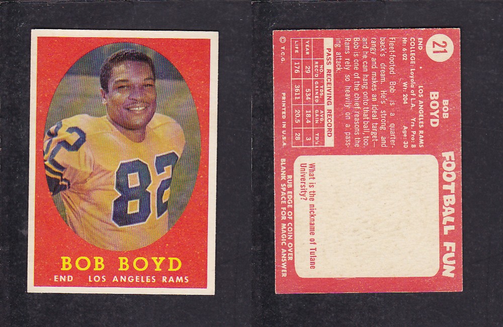 1958 NFL TOPPS FOOTBALL CARD #21 B. BOYD photo