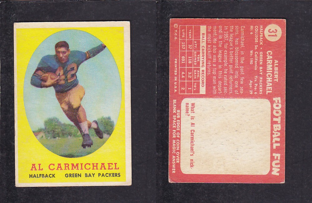 1958 NFL TOPPS FOOTBALL CARD #31 A. CARMICHAEL photo