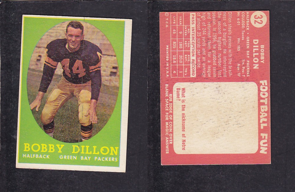 1958 NFL TOPPS FOOTBALL CARD #32 B. DILLON photo