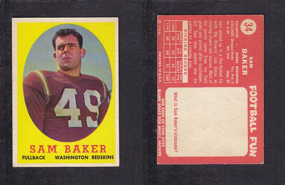 1958 NFL TOPPS FOOTBALL CARD #34 S. BAKER photo