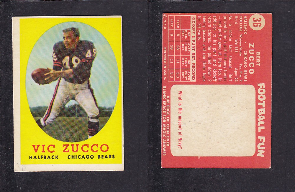 1958 NFL TOPPS FOOTBALL CARD #36 V. ZUCCO photo