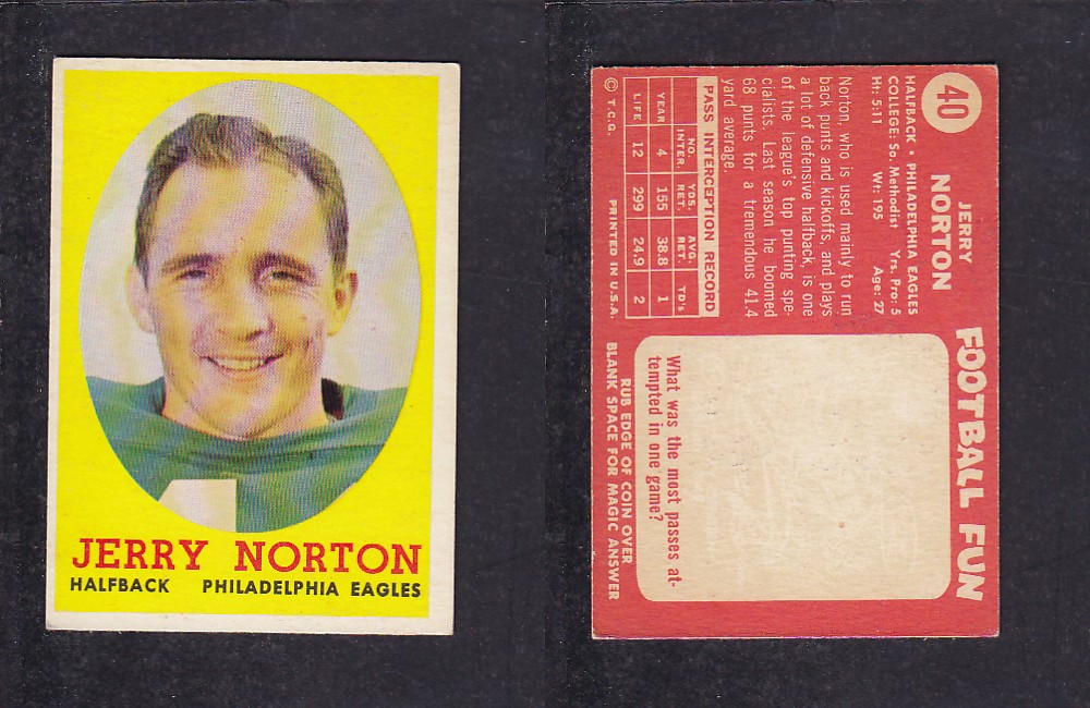 1958 NFL TOPPS FOOTBALL CARD #40 J. NORTON photo