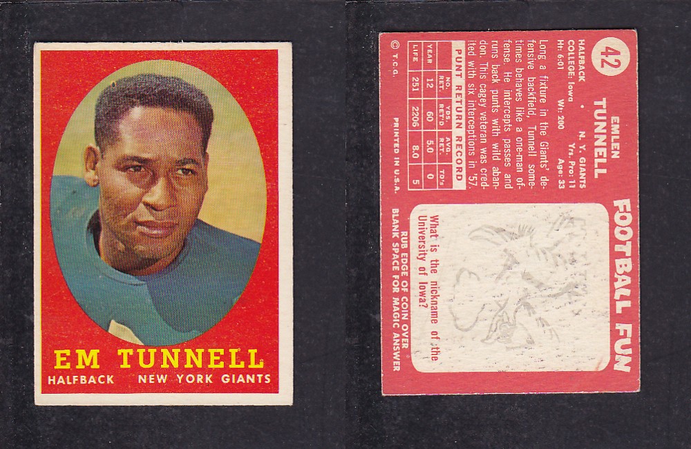 1958 NFL TOPPS FOOTBALL CARD #42 E. TUNNELL photo