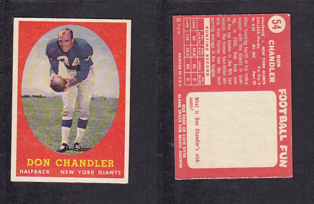 1958 NFL TOPPS FOOTBALL CARD #54 D. CHANDLER photo