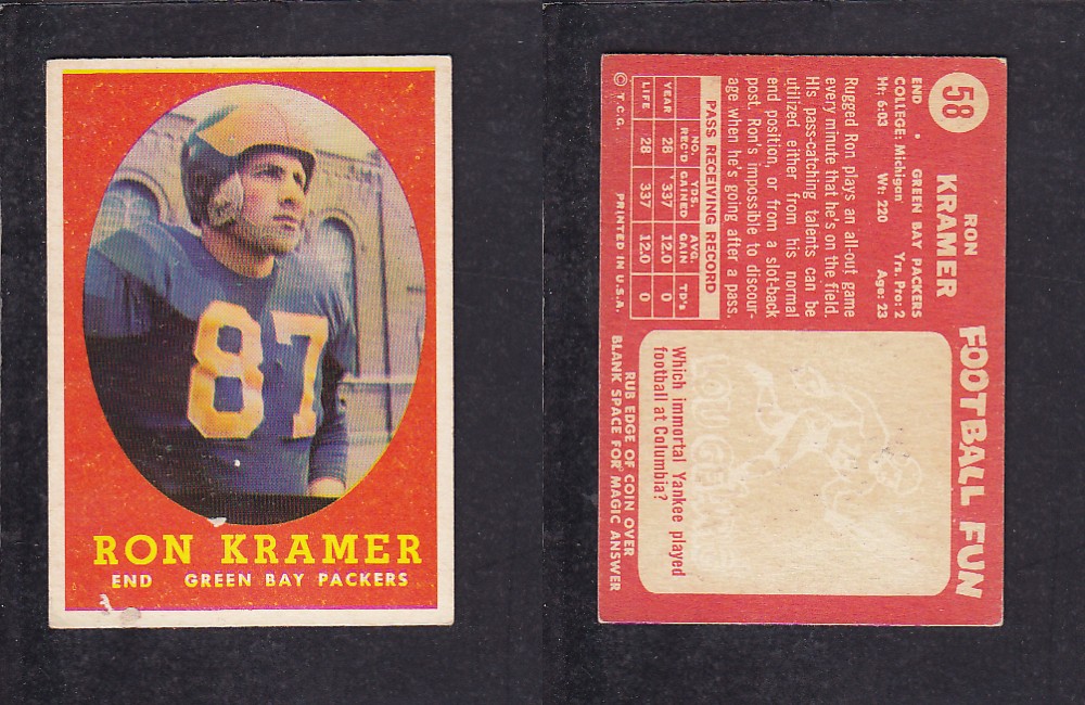 1958 NFL TOPPS FOOTBALL CARD #58 R. KRAMER photo