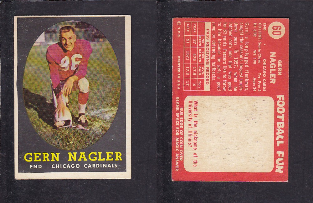 1958 NFL TOPPS FOOTBALL CARD #60 G. NAGLER photo