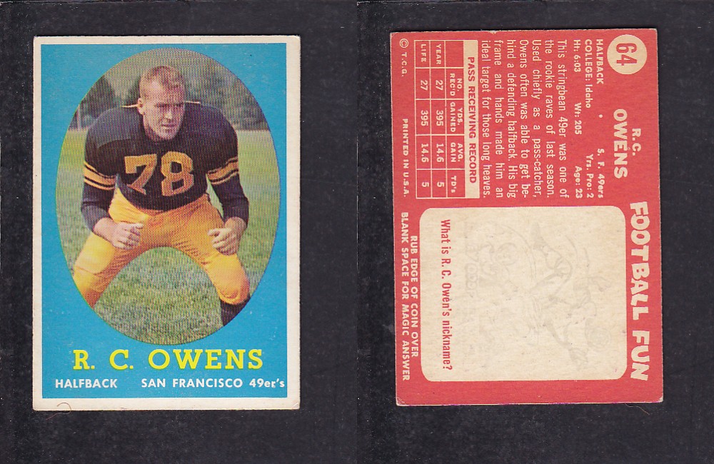 1958 NFL TOPPS FOOTBALL CARD #64 R. OWENS photo