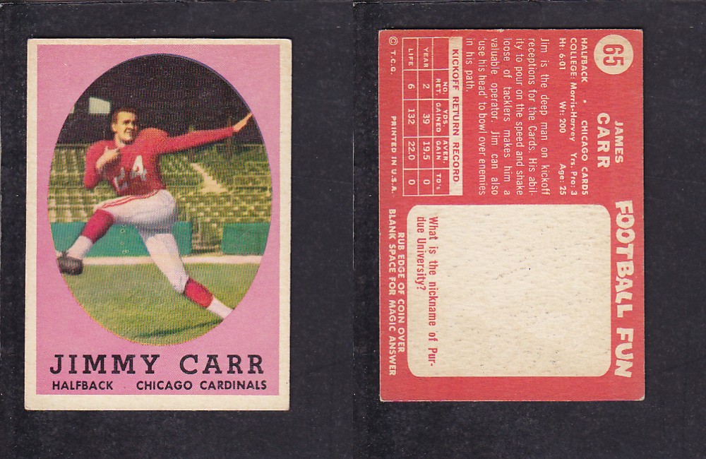 1958 NFL TOPPS FOOTBALL CARD #65 J. CARR photo