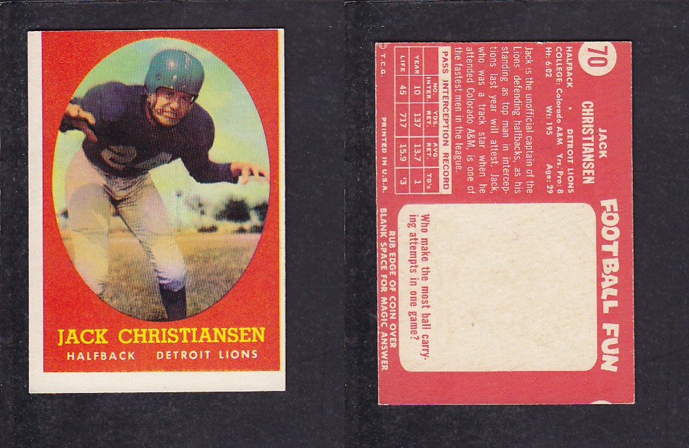 1958 NFL TOPPS FOOTBALL CARD #70 J. CHRISTIANSEN photo