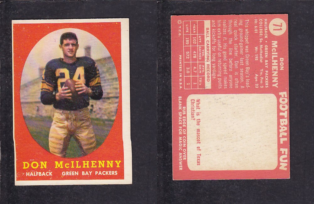 1958 NFL TOPPS FOOTBALL CARD #71 D. MCILHENNY photo