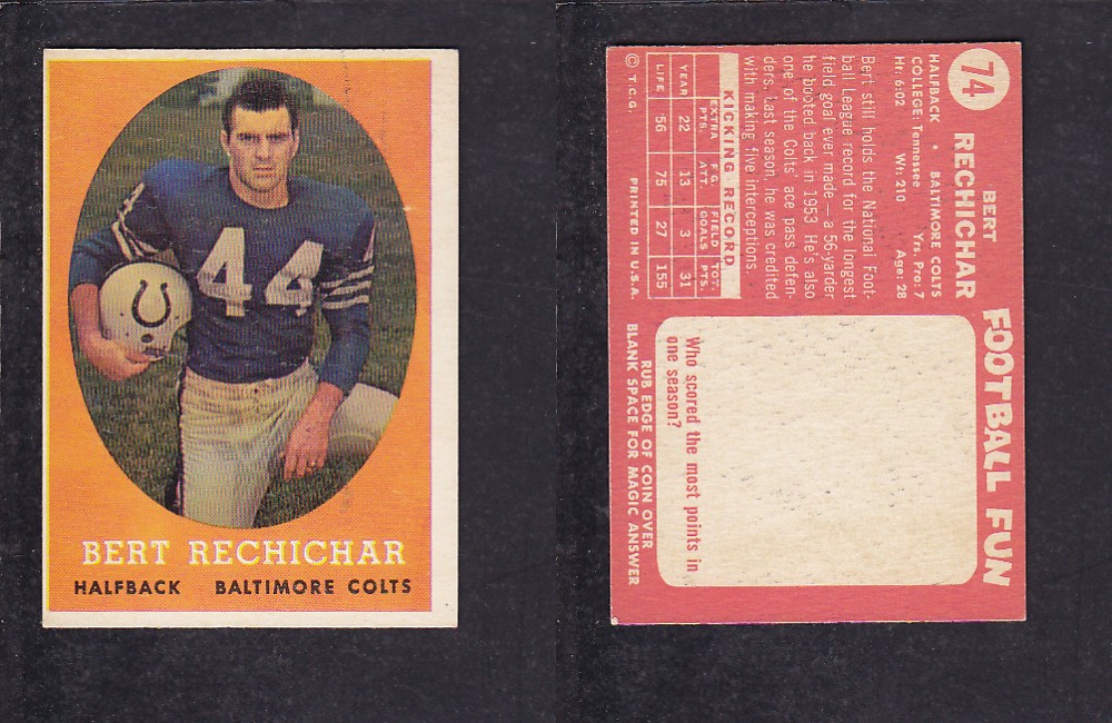 1958 NFL TOPPS FOOTBALL CARD #74 B. RECHICHAR photo