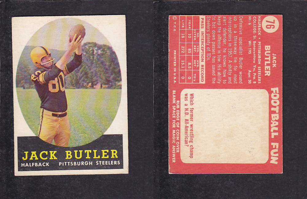 1958 NFL TOPPS FOOTBALL CARD #76 J. BUTLER photo