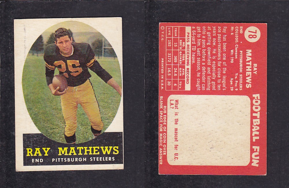 1958 NFL TOPPS FOOTBALL CARD #78 R. MATHEWS photo