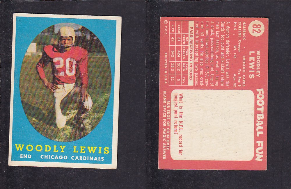 1958 NFL TOPPS FOOTBALL CARD #82 W. LEWIS photo