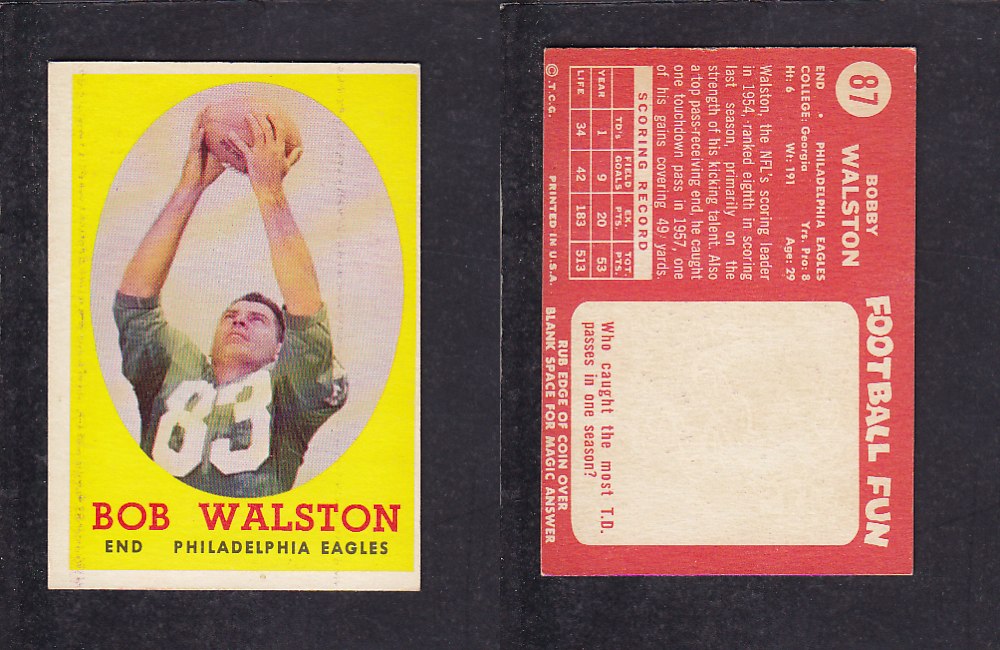 1958 NFL TOPPS FOOTBALL CARD #87 B. WALSTON photo